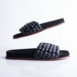 Chloe Womens Black Kacey Flats Braided Slide Sandals Shoe Leather US 8 EU 38
